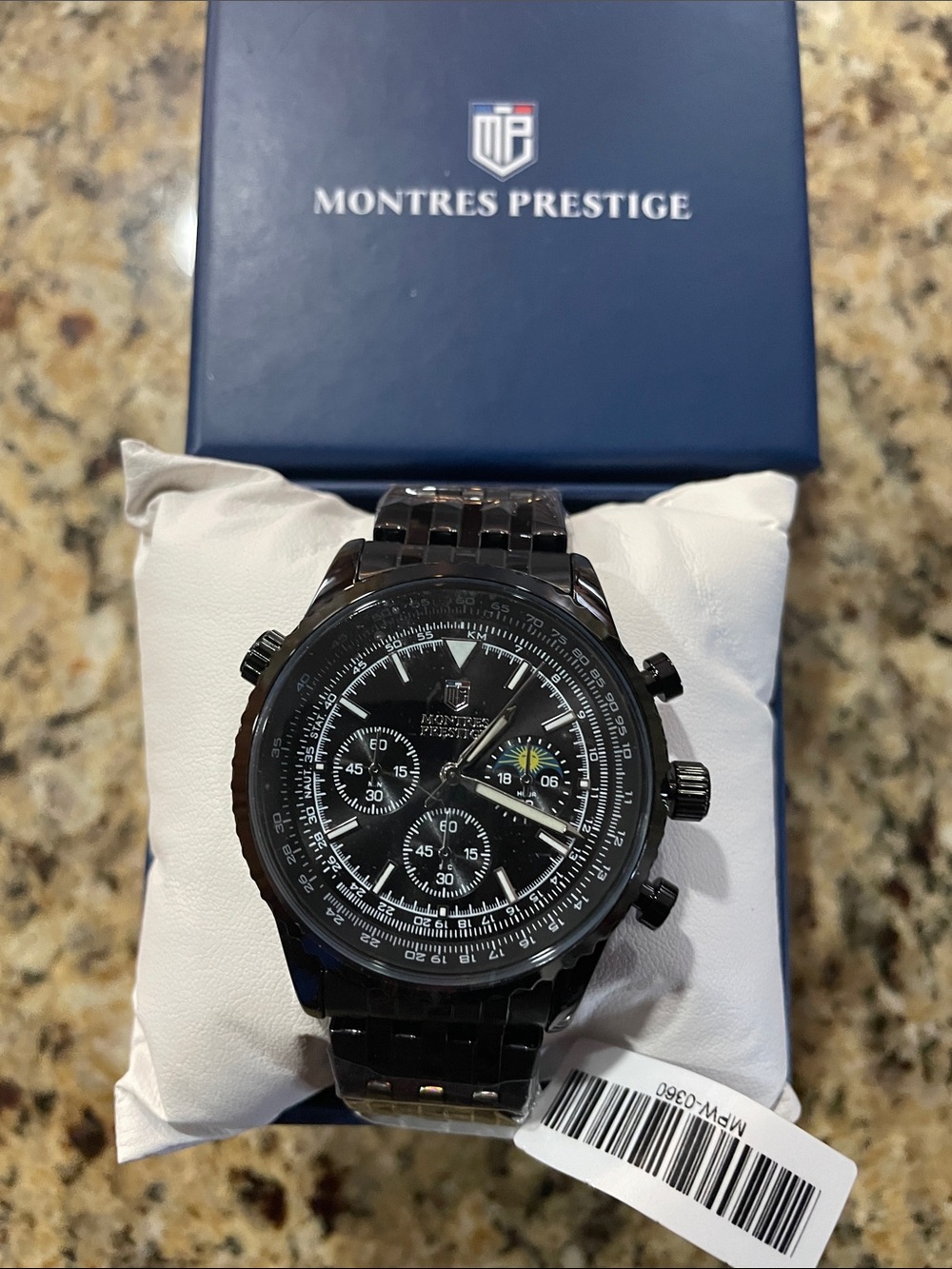 Montres Prestige Men's Black Stainless Chronograph Watch